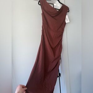 NWT Park & Fifth Linen Blend Brown Asymmetrical Midi Dress